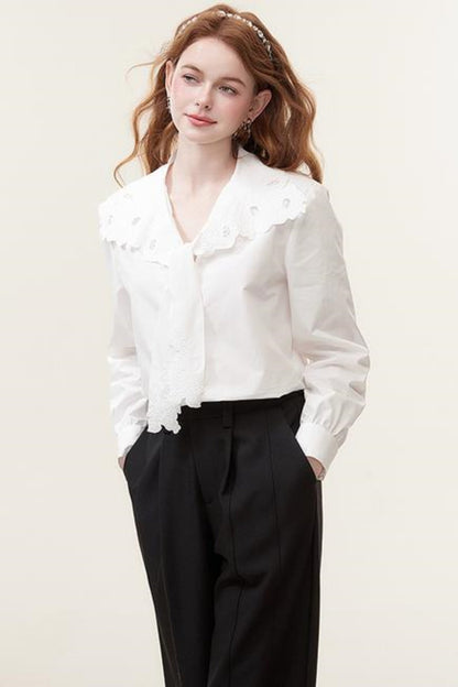 Hollow Embroidered White Blouse Top