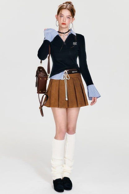 Plaid Splice Polo Top