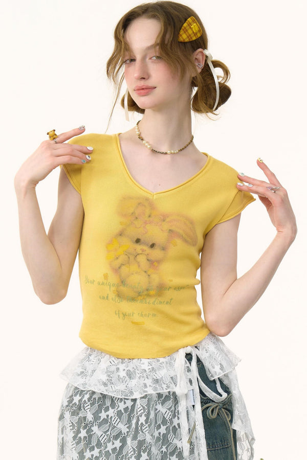 Pink And Yellow V-Neck Tee