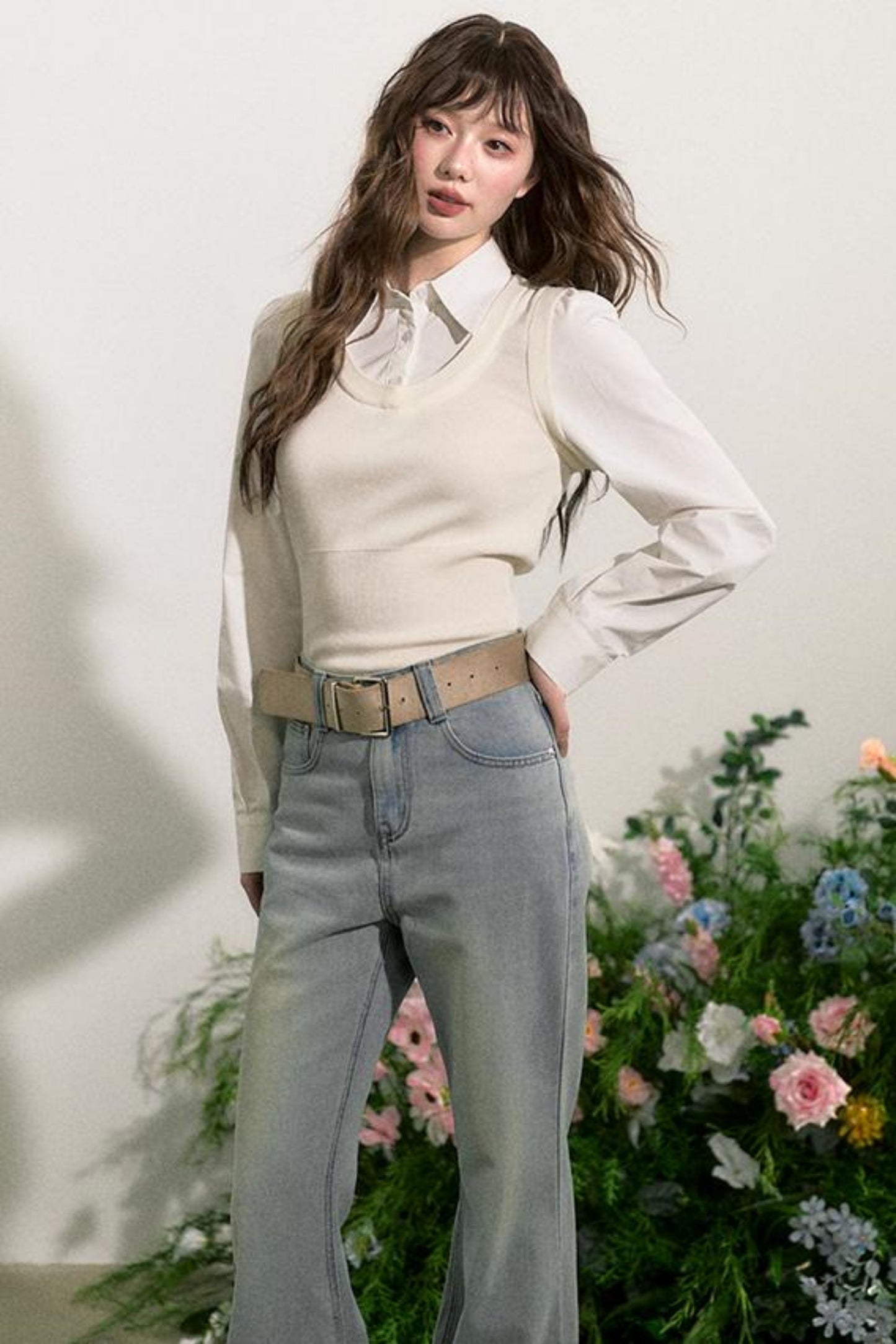 Layered Knit Vest With Skirt Set-Up