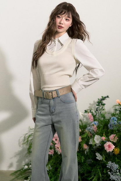 Layered Knit Vest With Skirt Set-Up