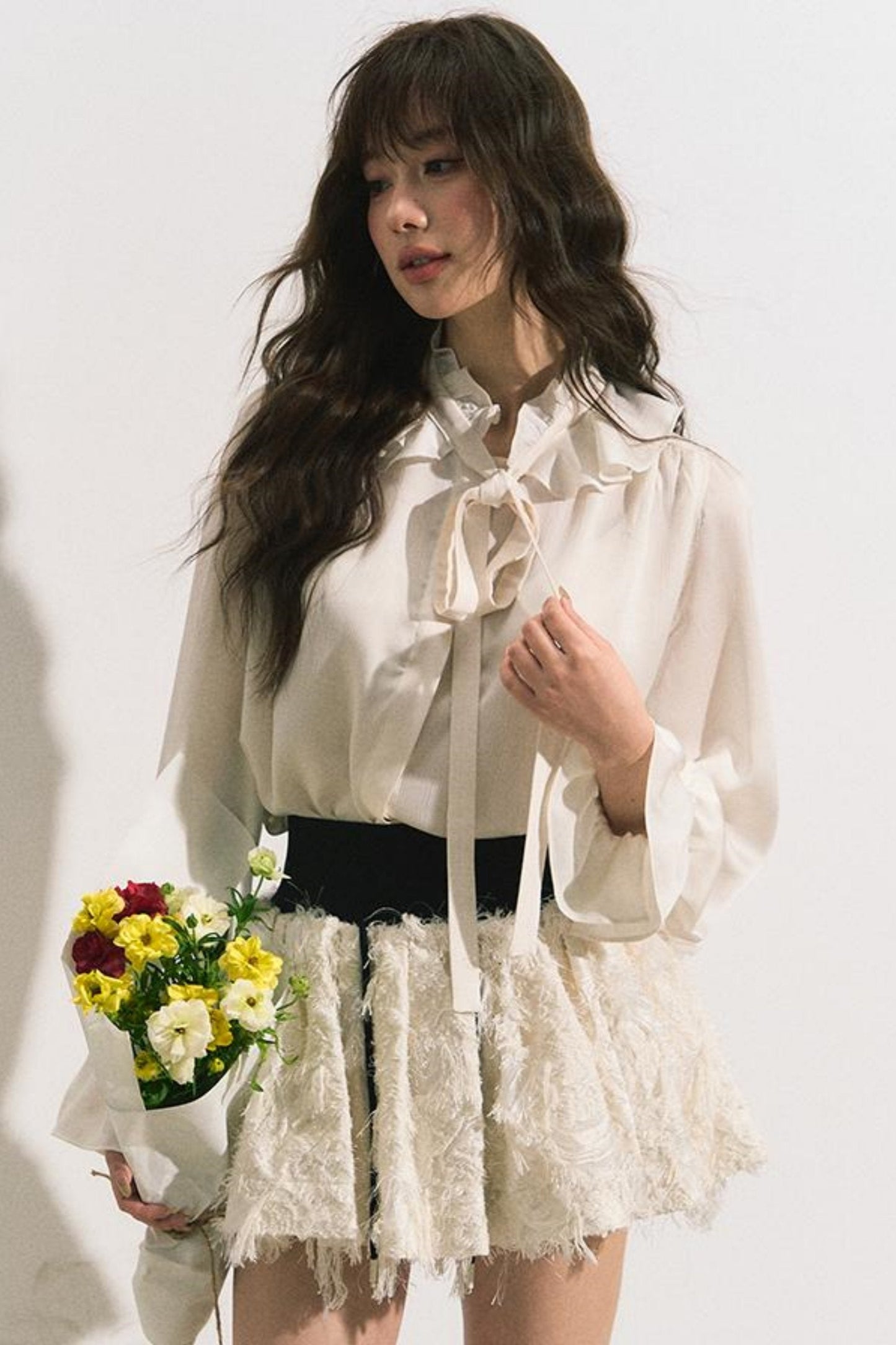 Ruffle Collar Bow Blouse Shirt