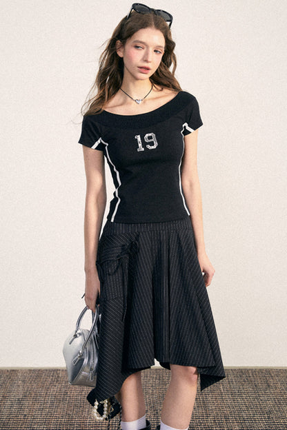 One-Shoulder Design Knit T-Shirt