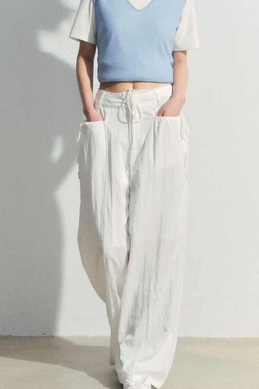 Lace-Trim Wide-Leg Pants