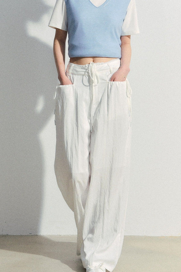 Lace-Trim Wide-Leg Pants