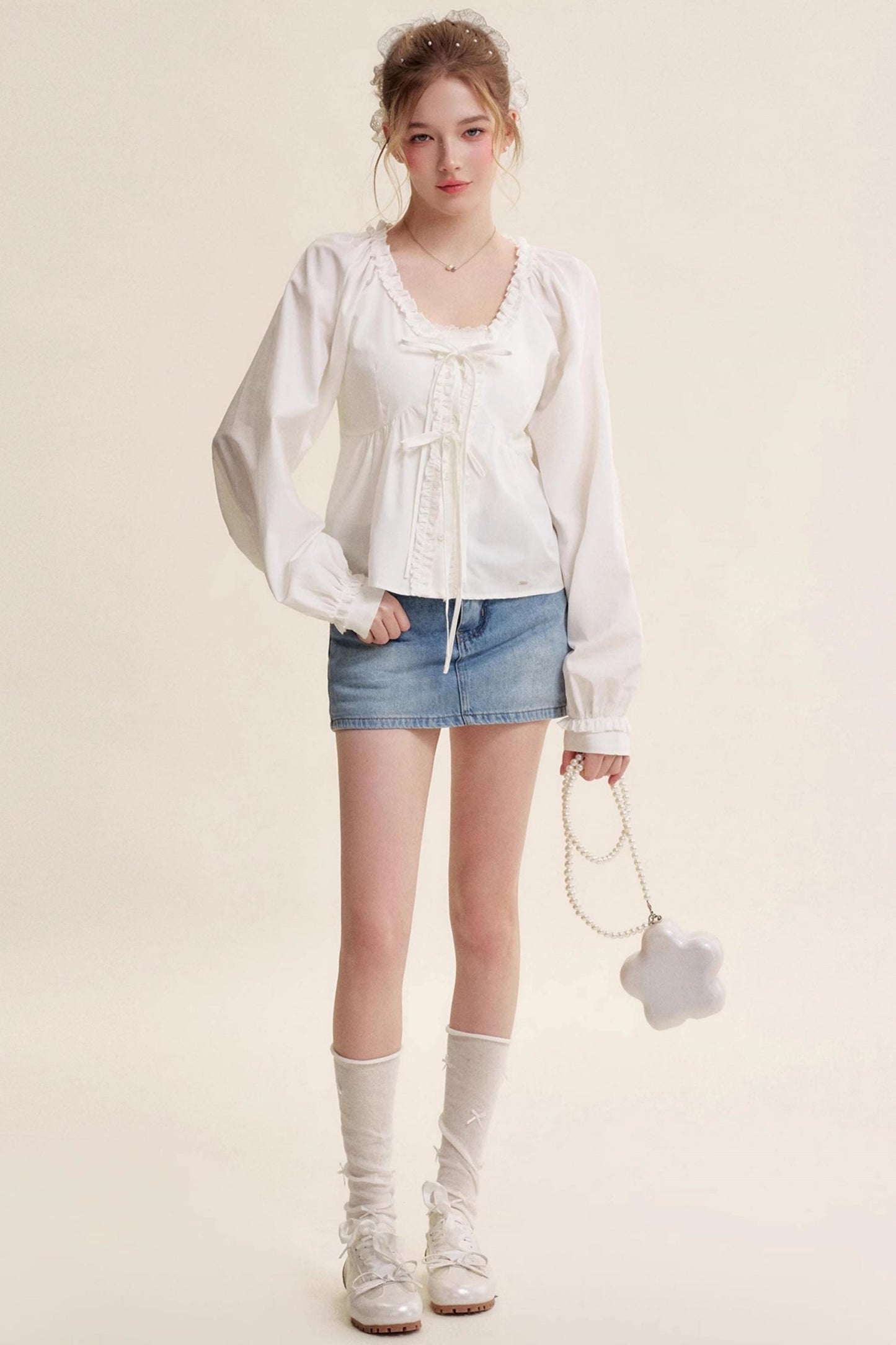 Bow Patch Denim Halter Skirt