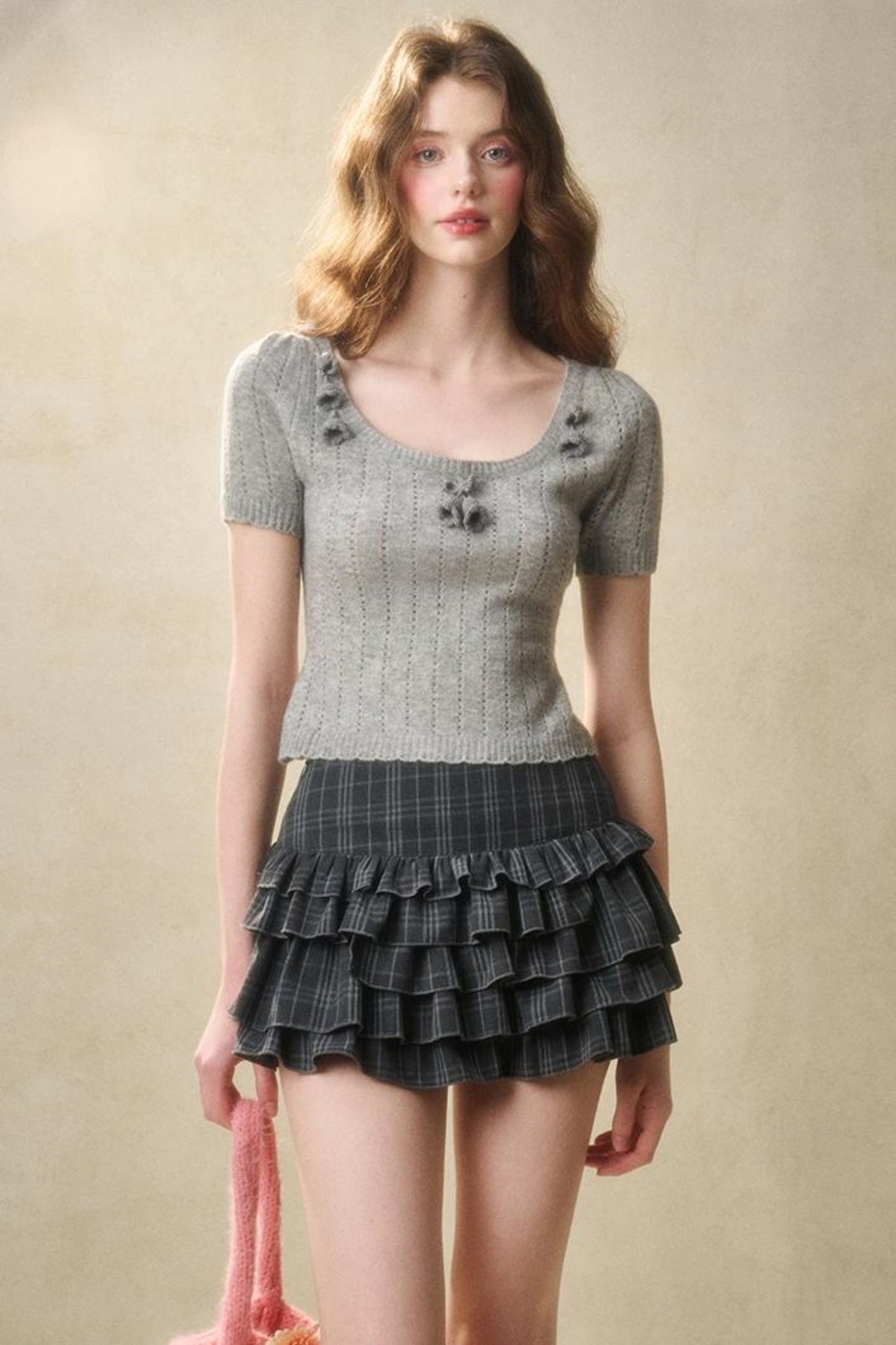 Lace Waist Check Shirt Set-Up