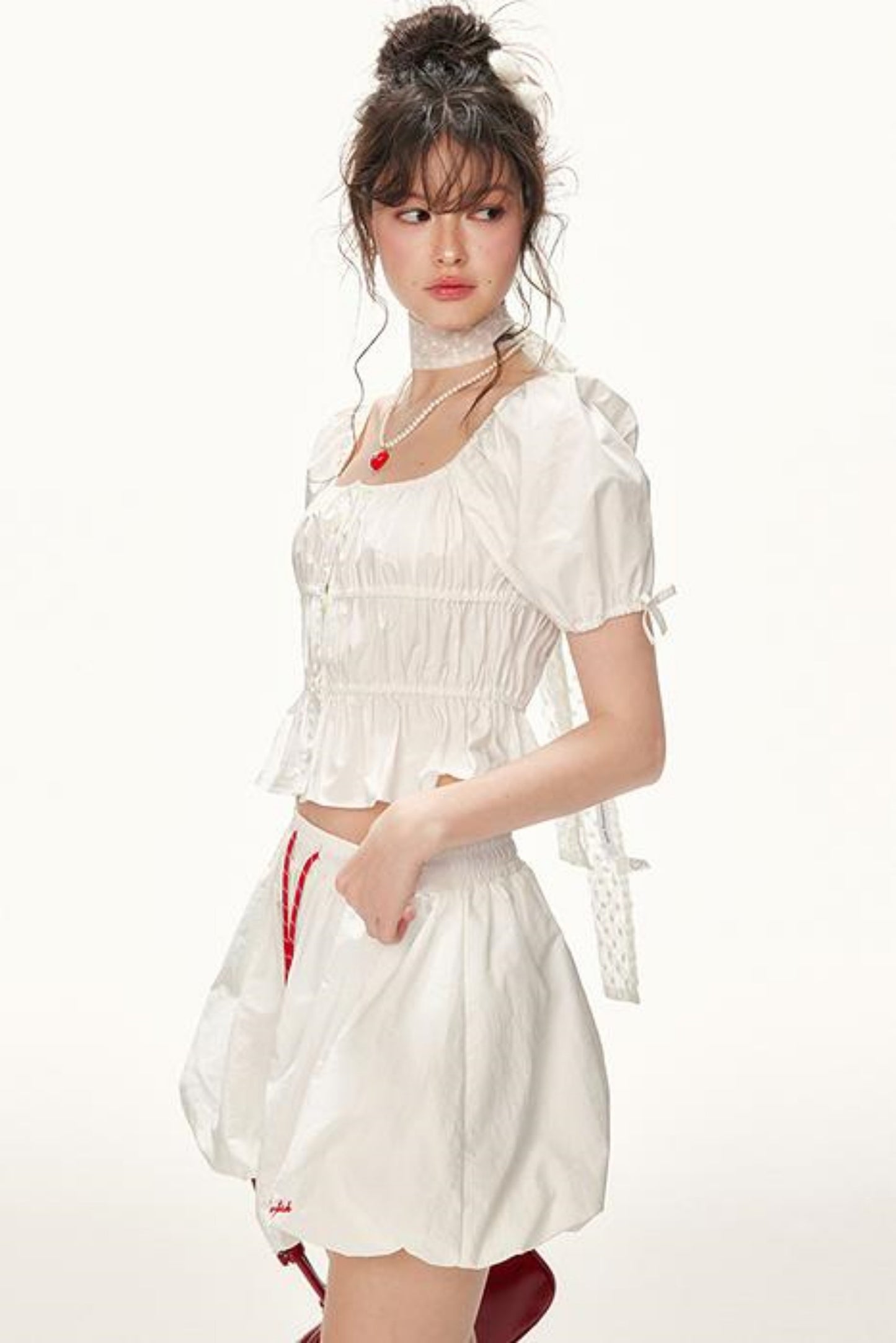 Ruffled Square-Collar Blouse