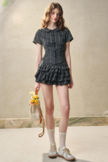 Lace Waist Check Shirt Set-Up