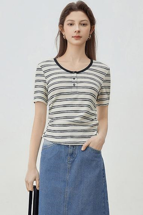 Retro Stripe Textured Knit T-Shirt