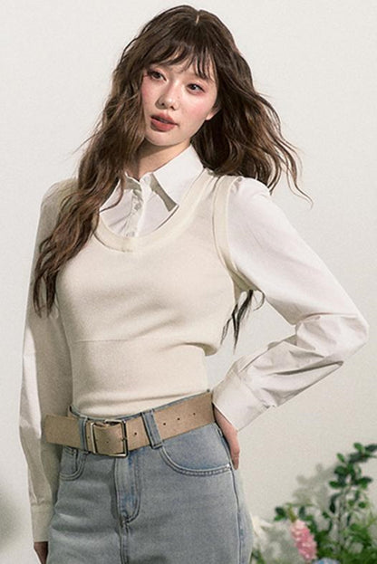 Layered Knit Vest With Skirt Set-Up