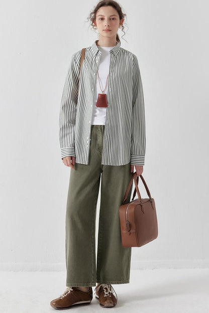 Green Striped Cotton Shirt