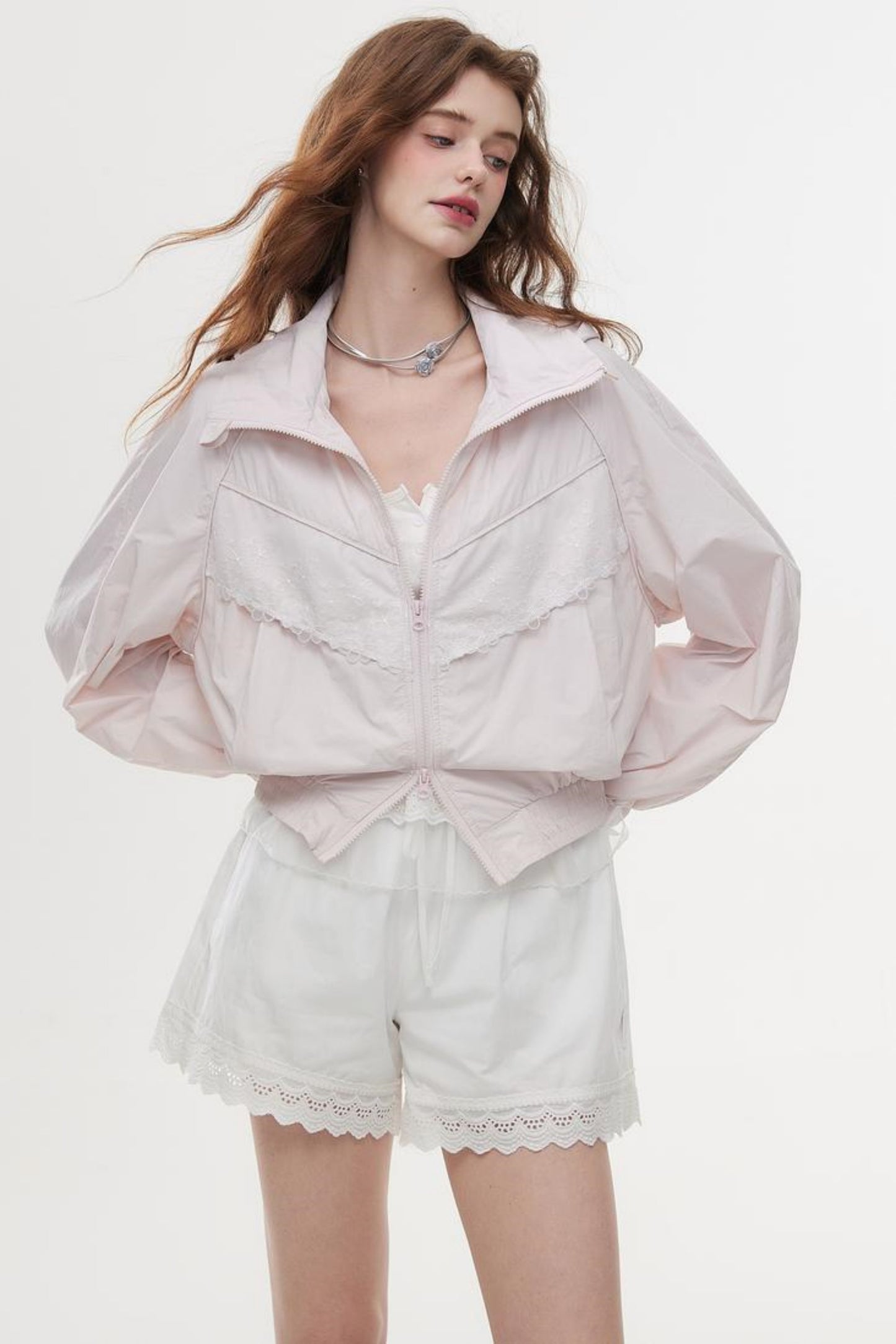 Lace-Trimmed Knit Peplum Top