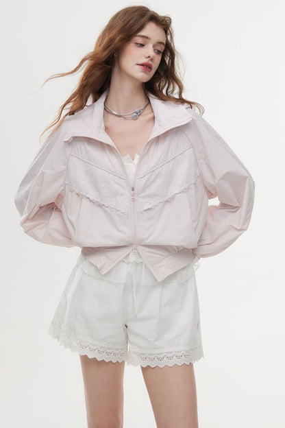 Lace-Trimmed Knit Peplum Top