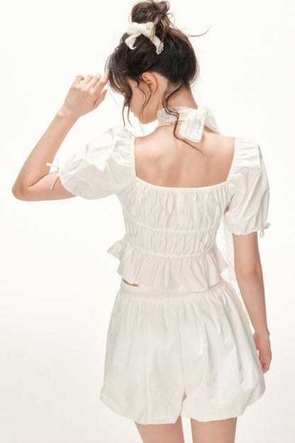 Ruffled Square-Collar Blouse