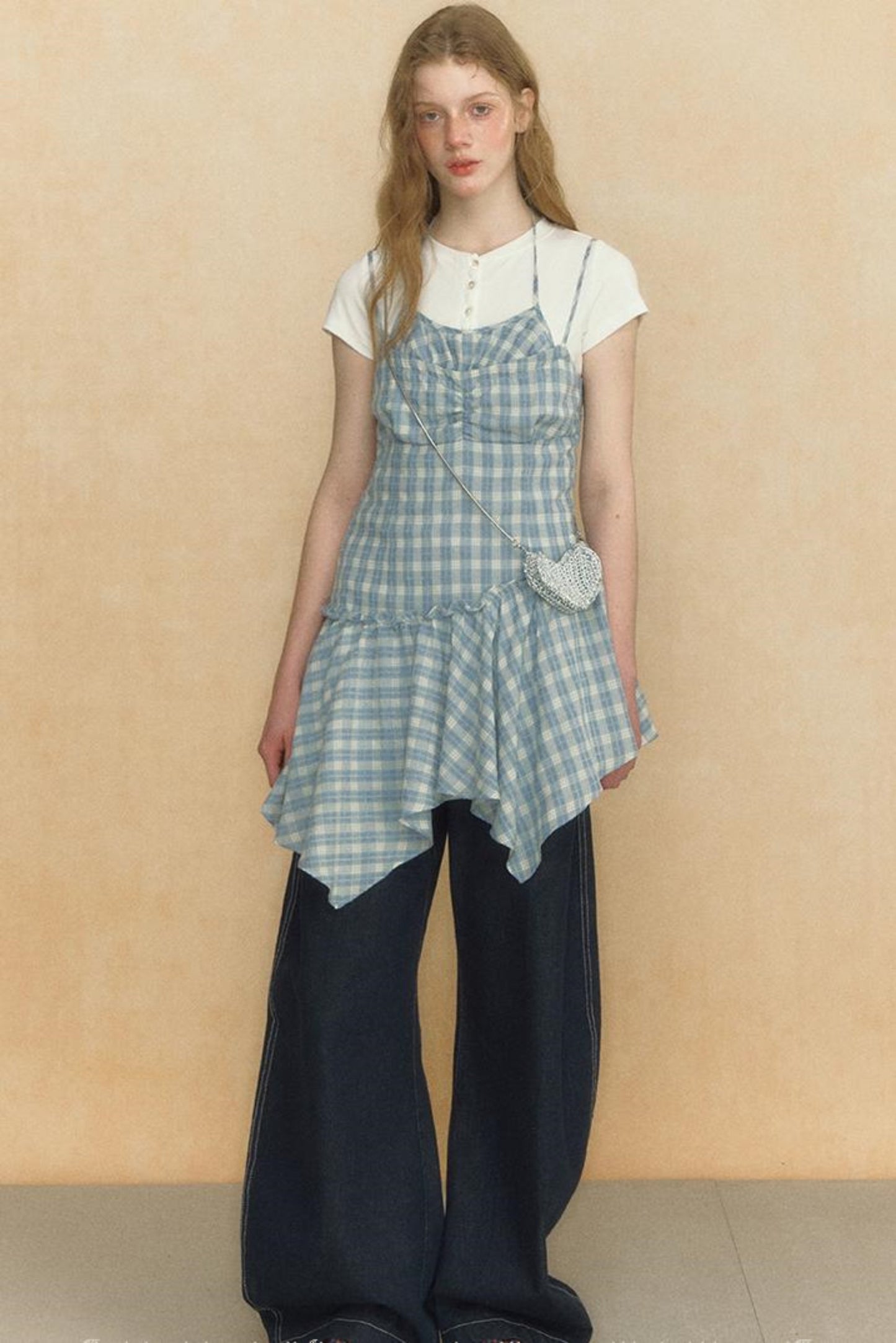 Asymmetrical Plaid Halter Top