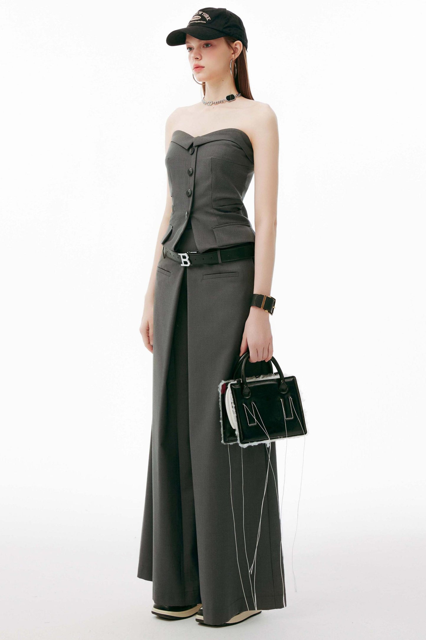 Gray One-Shoulder Bustier Set-Up