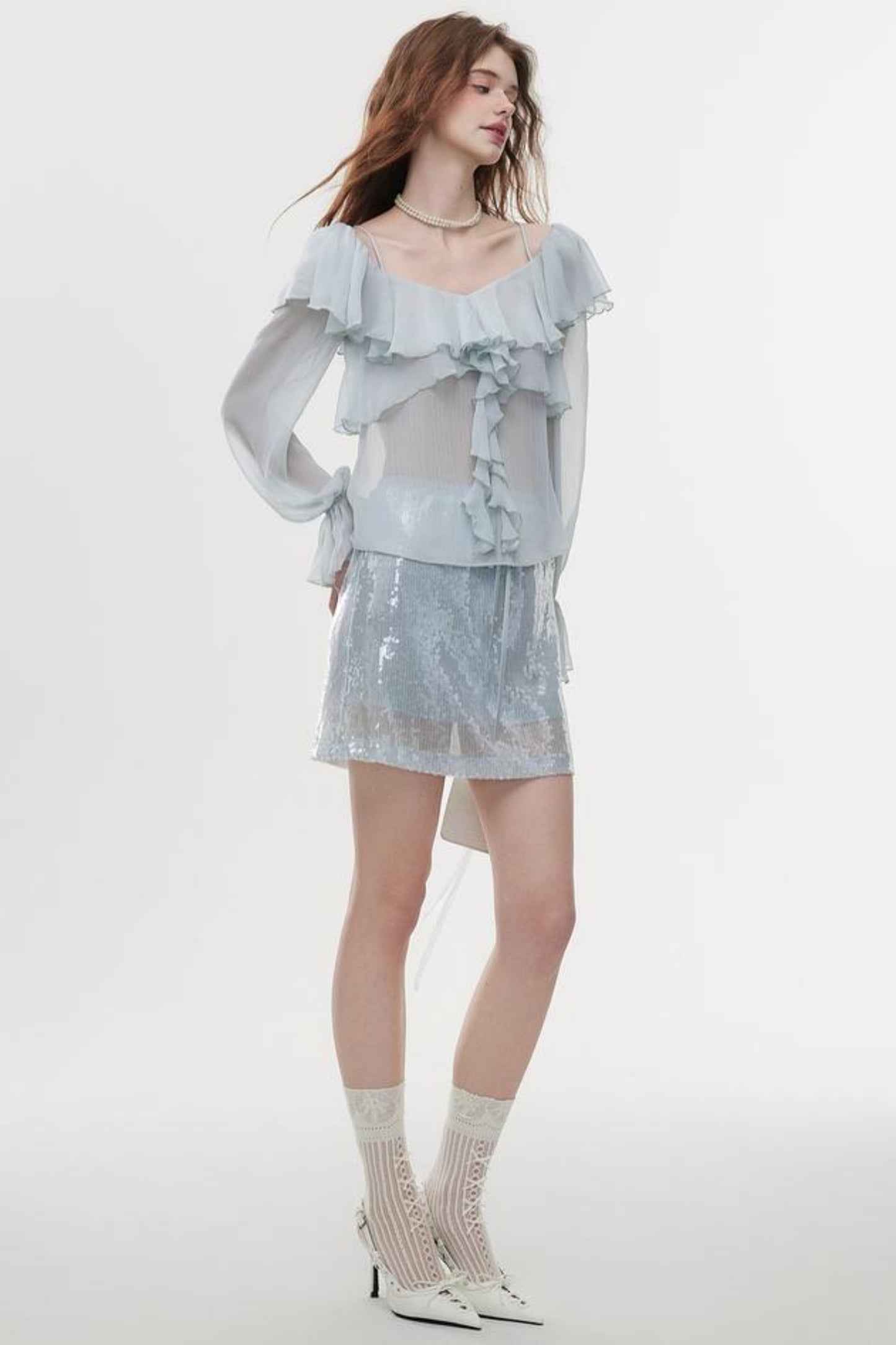 High-Waist Sequin A-Line Skirt