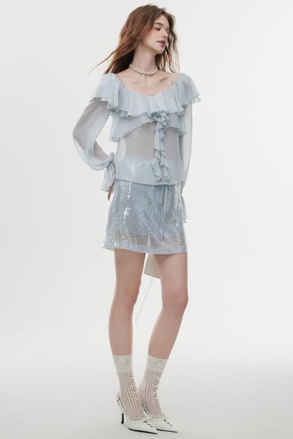 High-Waist Sequin A-Line Skirt