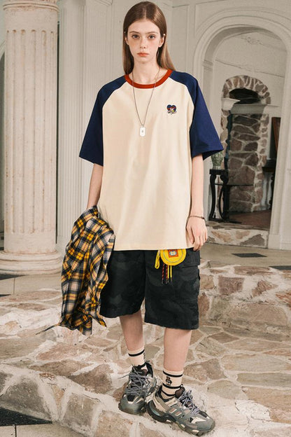 Color Block Shoulder Loose Fit T-Shirt