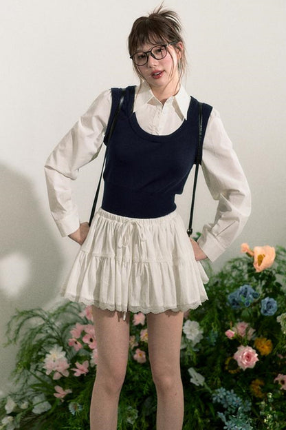 Layered Knit Vest With Skirt Set-Up