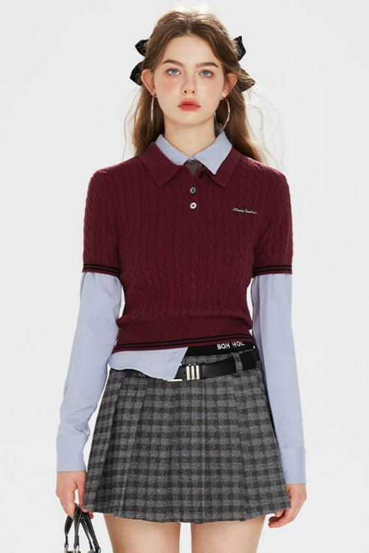 Dark Red Knit Polo T-Shirt