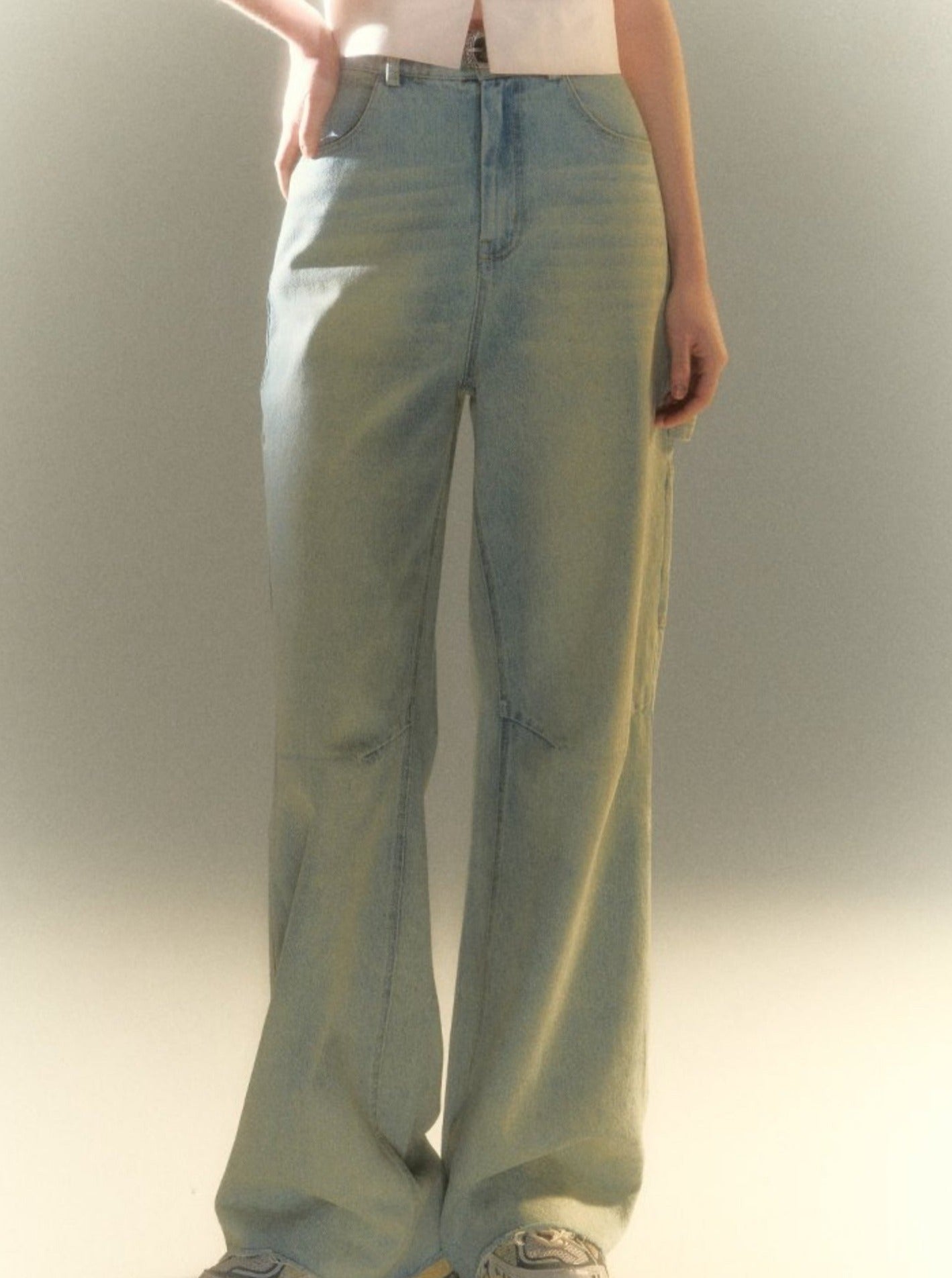 Blue Straig Loose Casual Drap Pants