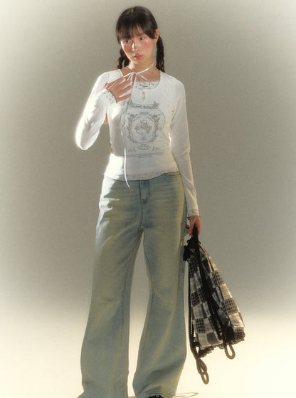 Blaue Straig Loose Casual Drap Pants