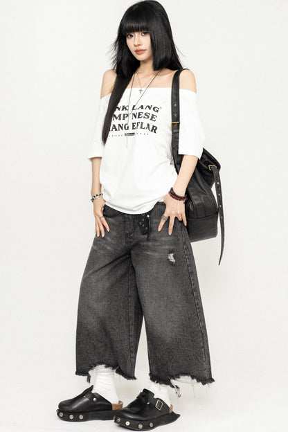 Casual Black Off-Shoulder Tee