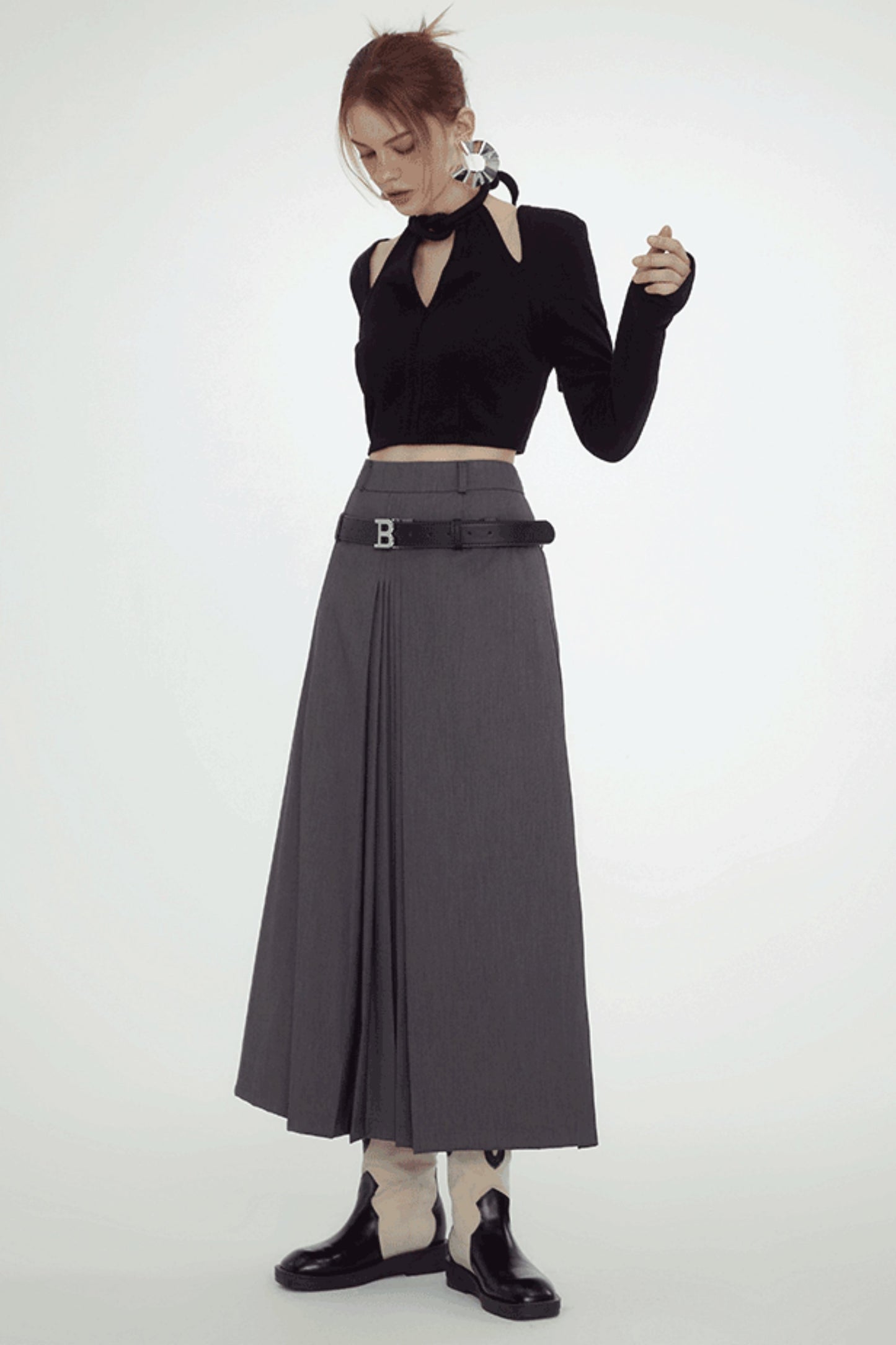 Chic Cutout Gray Maxi Skirt