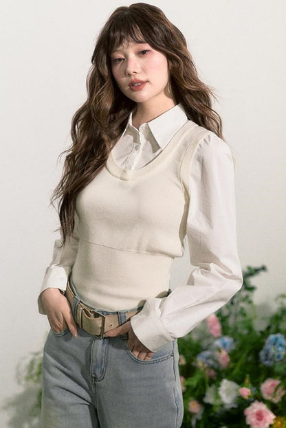 Layered Knit Vest With Skirt Set-Up