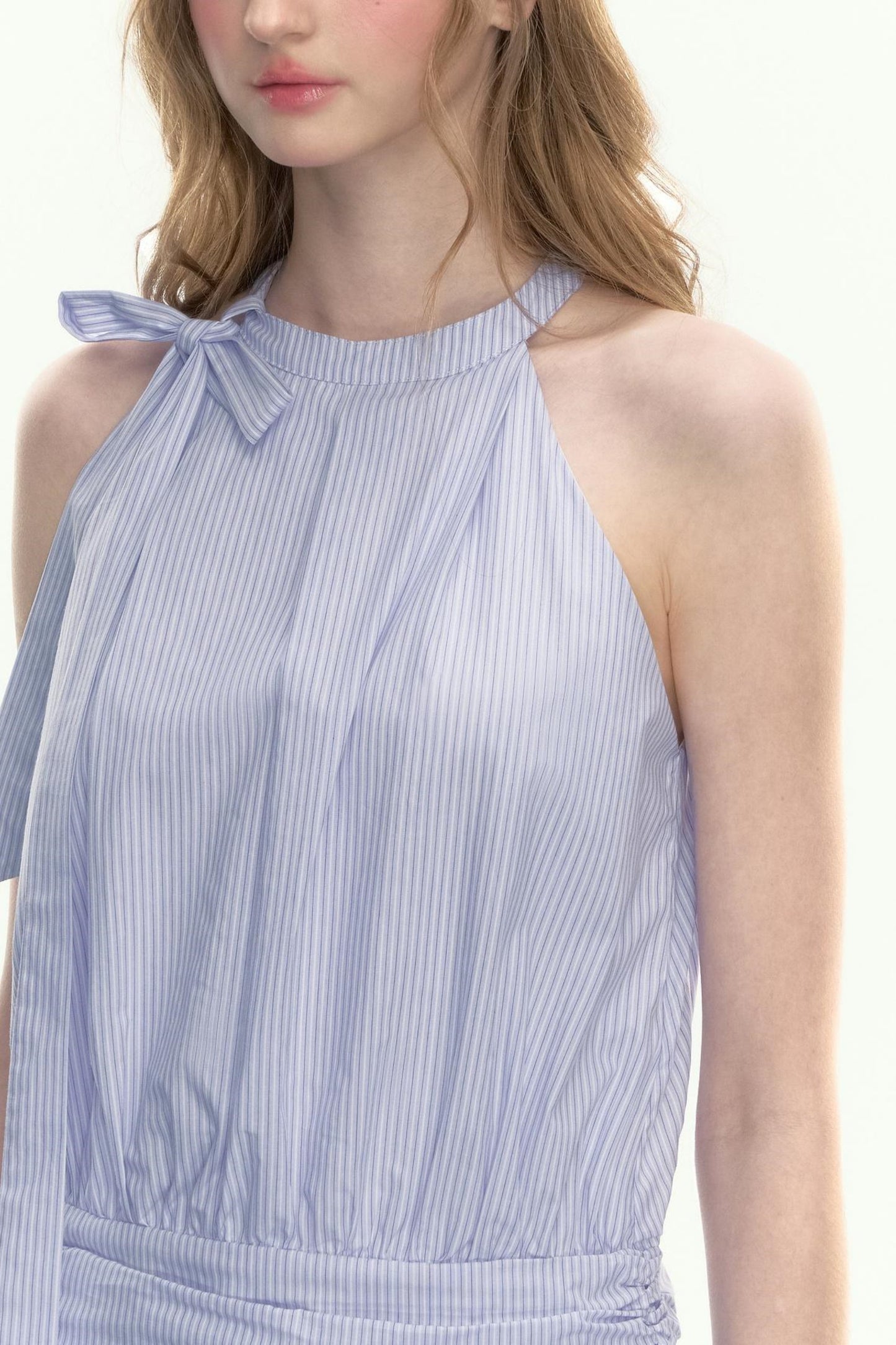 Lavender Breeze Retro Striped Bow Dress