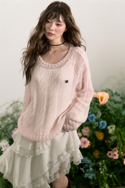 Pink Mohair Cowl Top