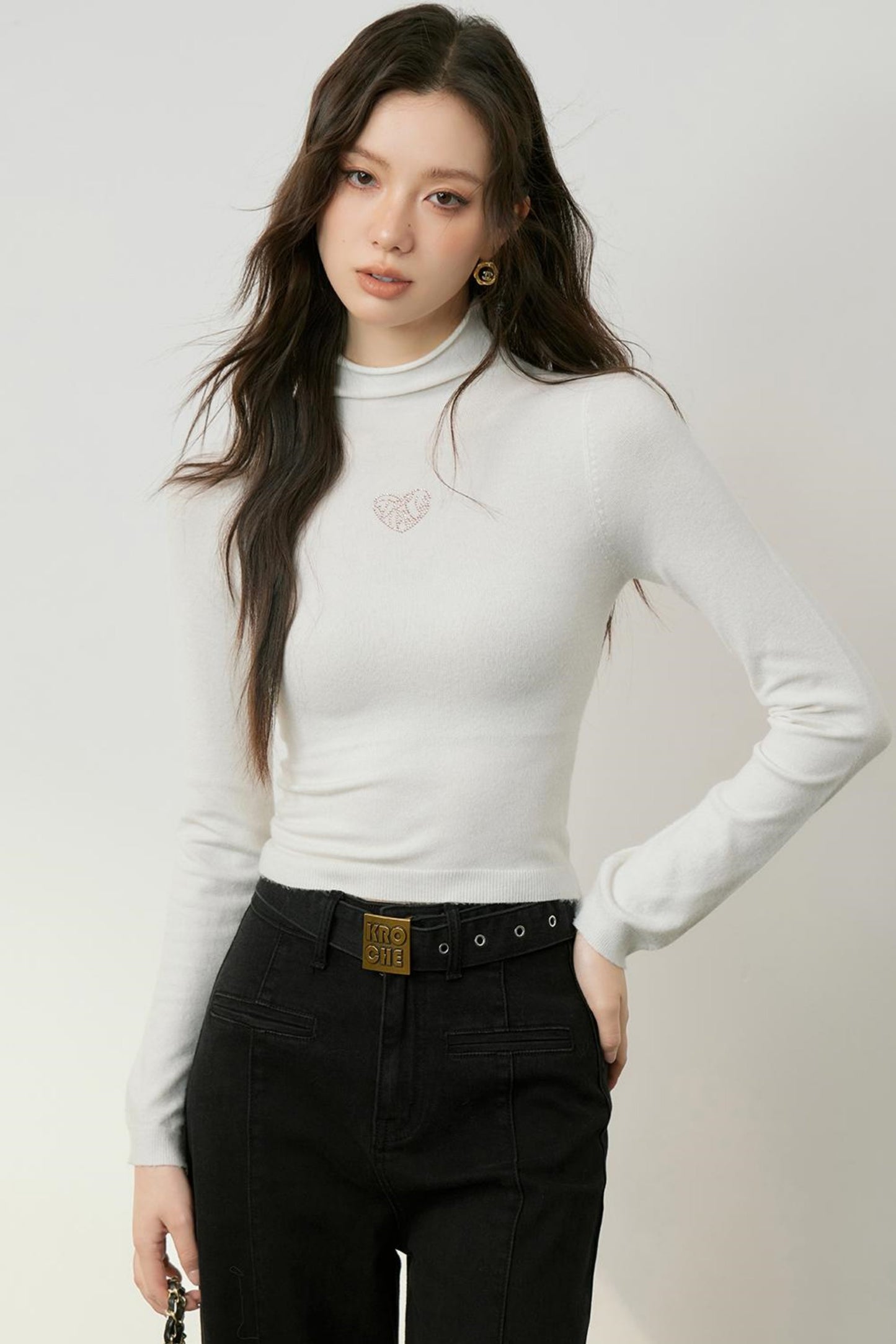Gold Accent High Neck Knit Top
