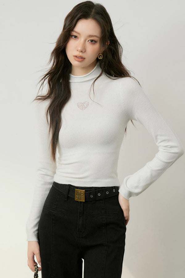 Gold Accent High Neck Knit Top