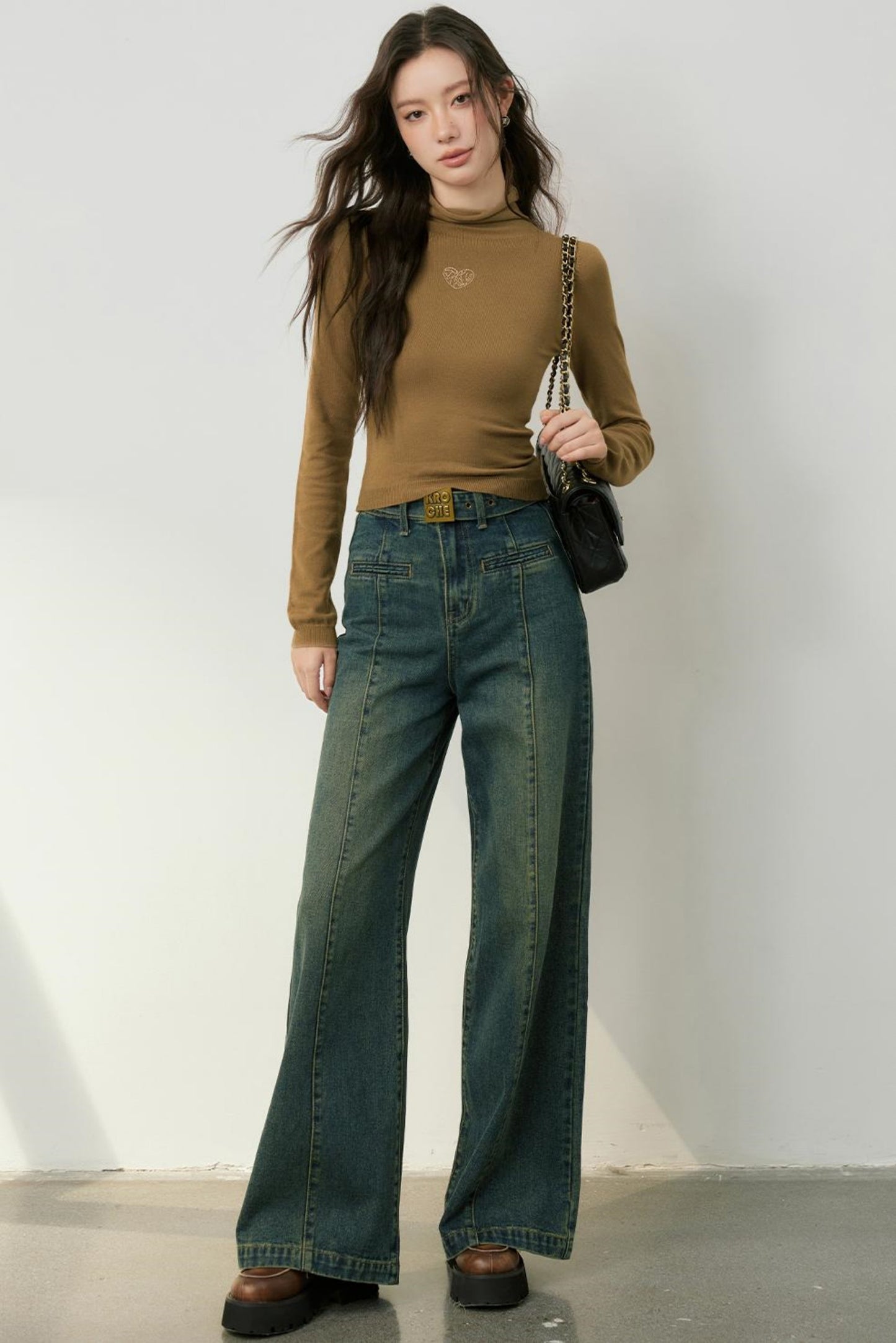 Gold Accent High Neck Knit Top