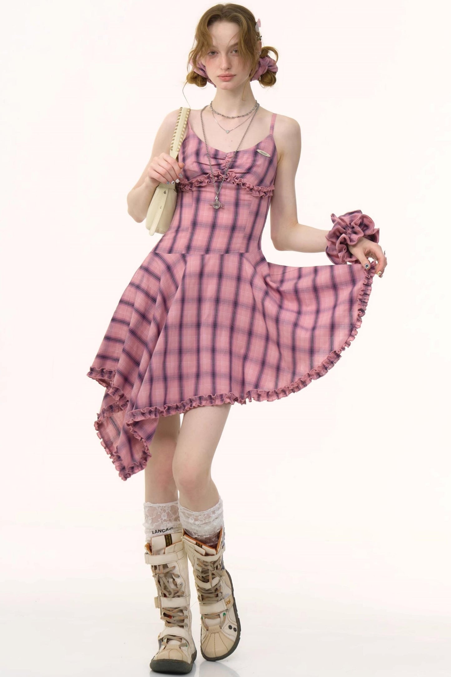 Pink Plaid Halter Dress