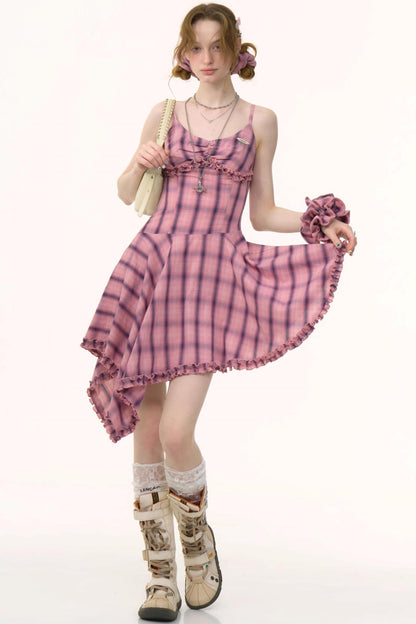 Pink Plaid Halter Dress