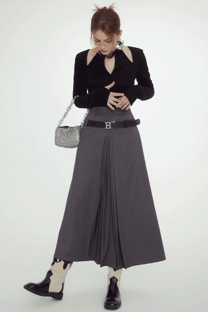 Chic Cutout Gray Maxi Skirt