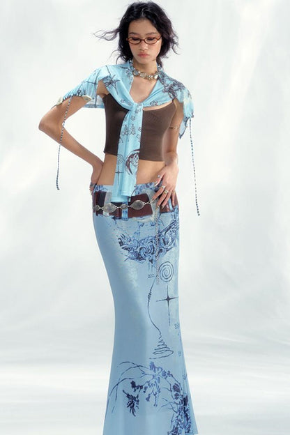 Star Mesh Cardigan With Long Skirt Set-Up