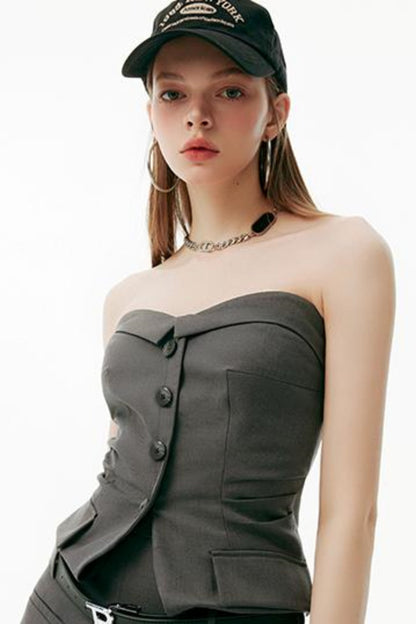 Gray One-Shoulder Bustier Set-Up