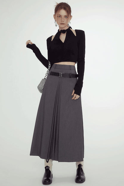 Chic Cutout Gray Maxi Skirt