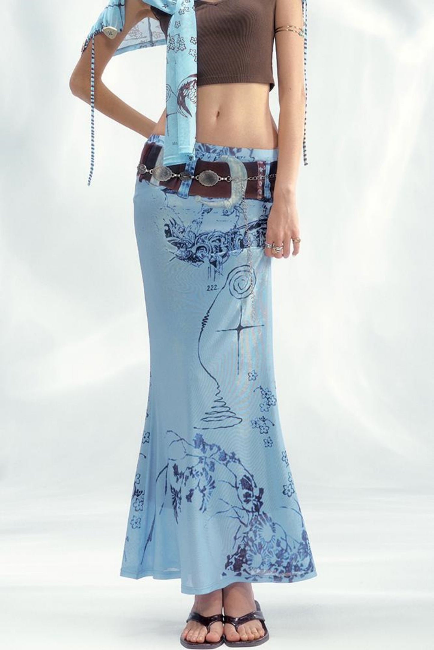 Star Mesh Cardigan With Long Skirt Set-Up