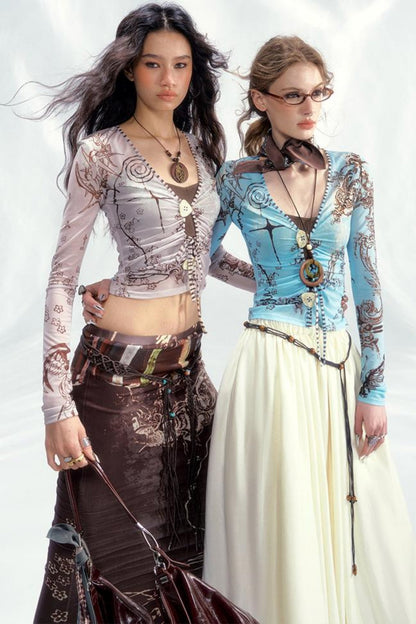 Star Mesh Cardigan With Long Skirt Set-Up