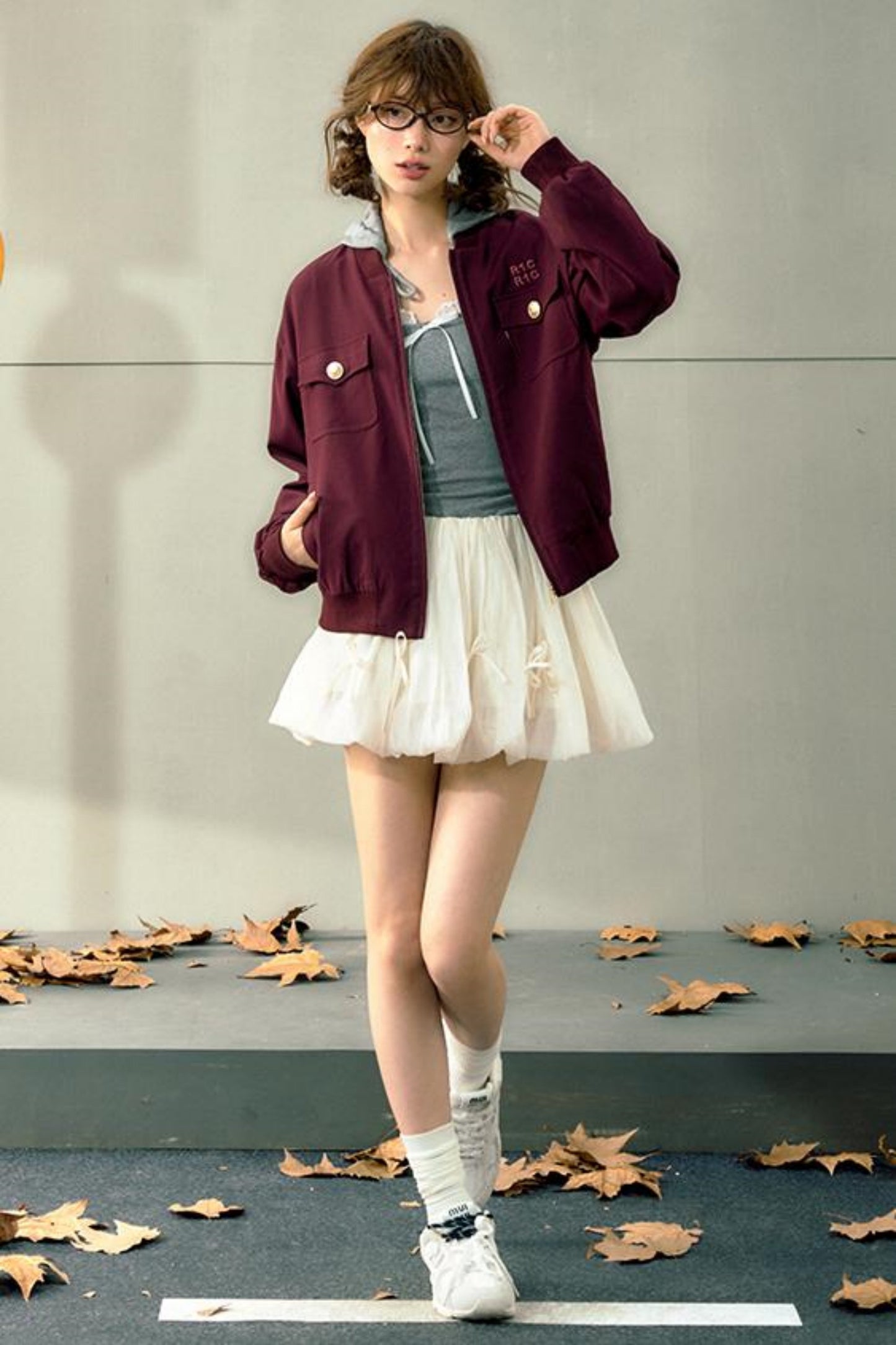 Gray Lace-Trimmed Knit With Skirt Set-Up