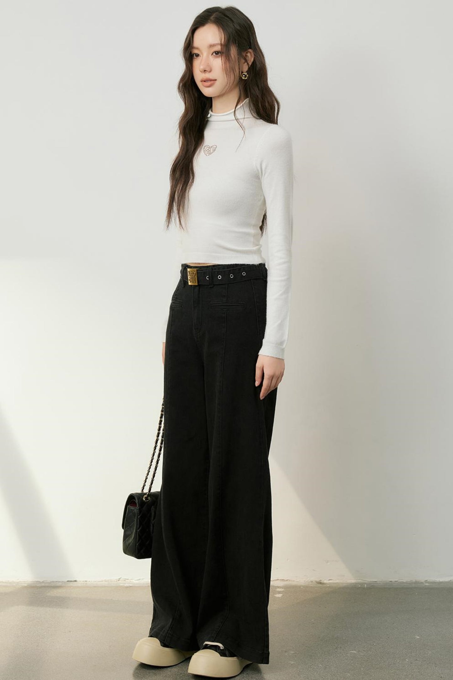 Gold Accent High Neck Knit Top