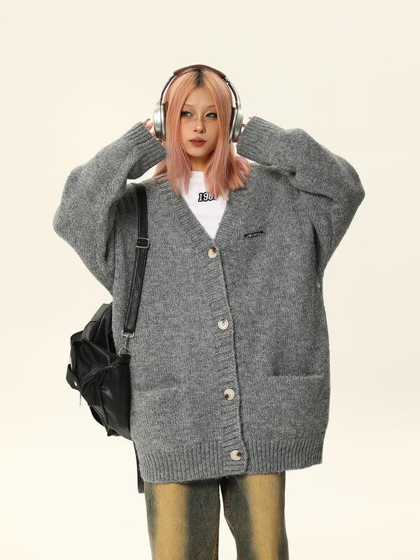 American Retro Gray Slouchy Style Sweater Jacket