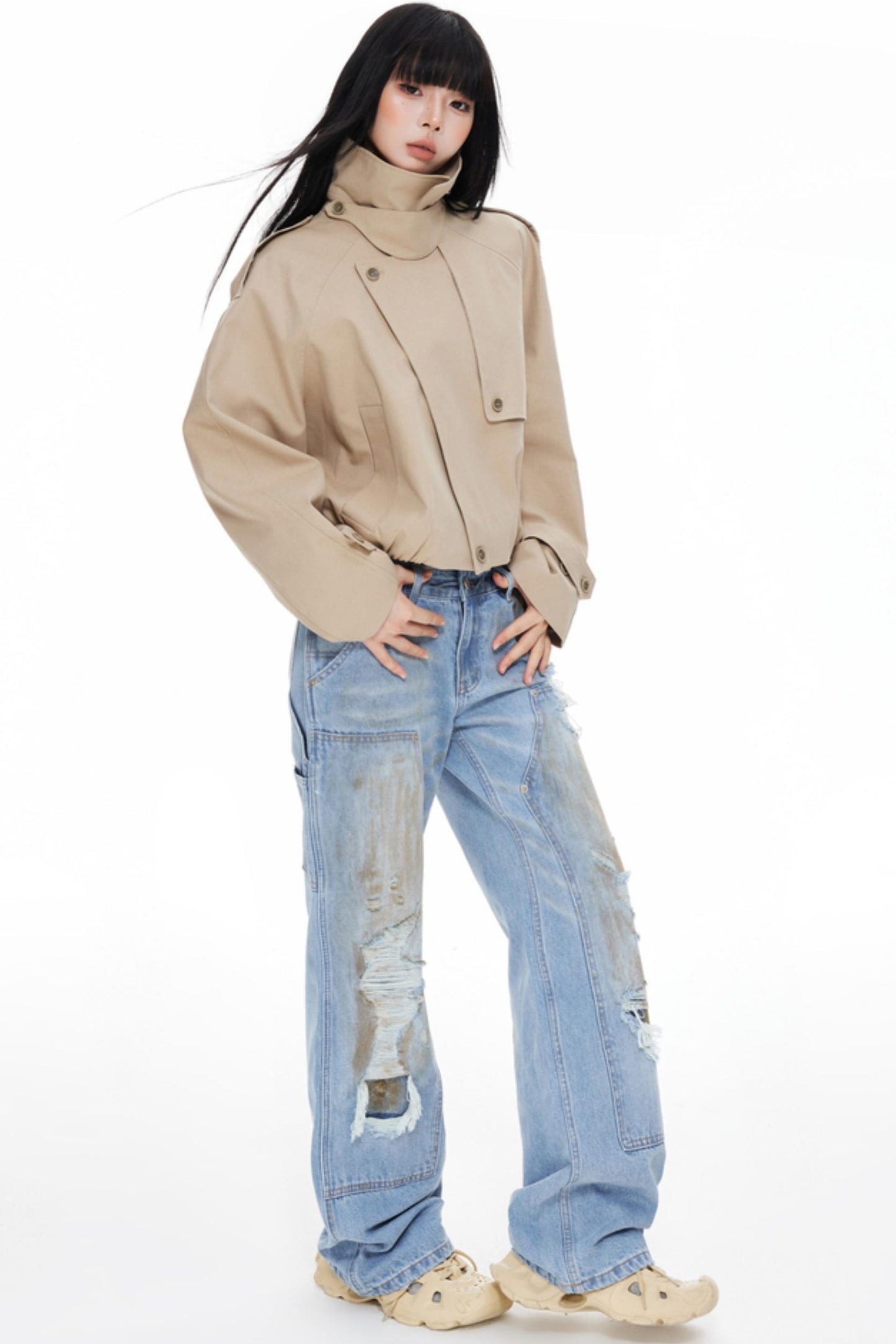 Stand Collar Turtleneck Trench Coat