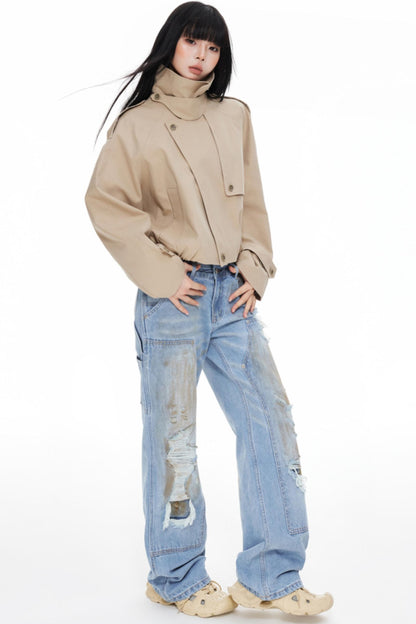 Stand Collar Turtleneck Trench Coat