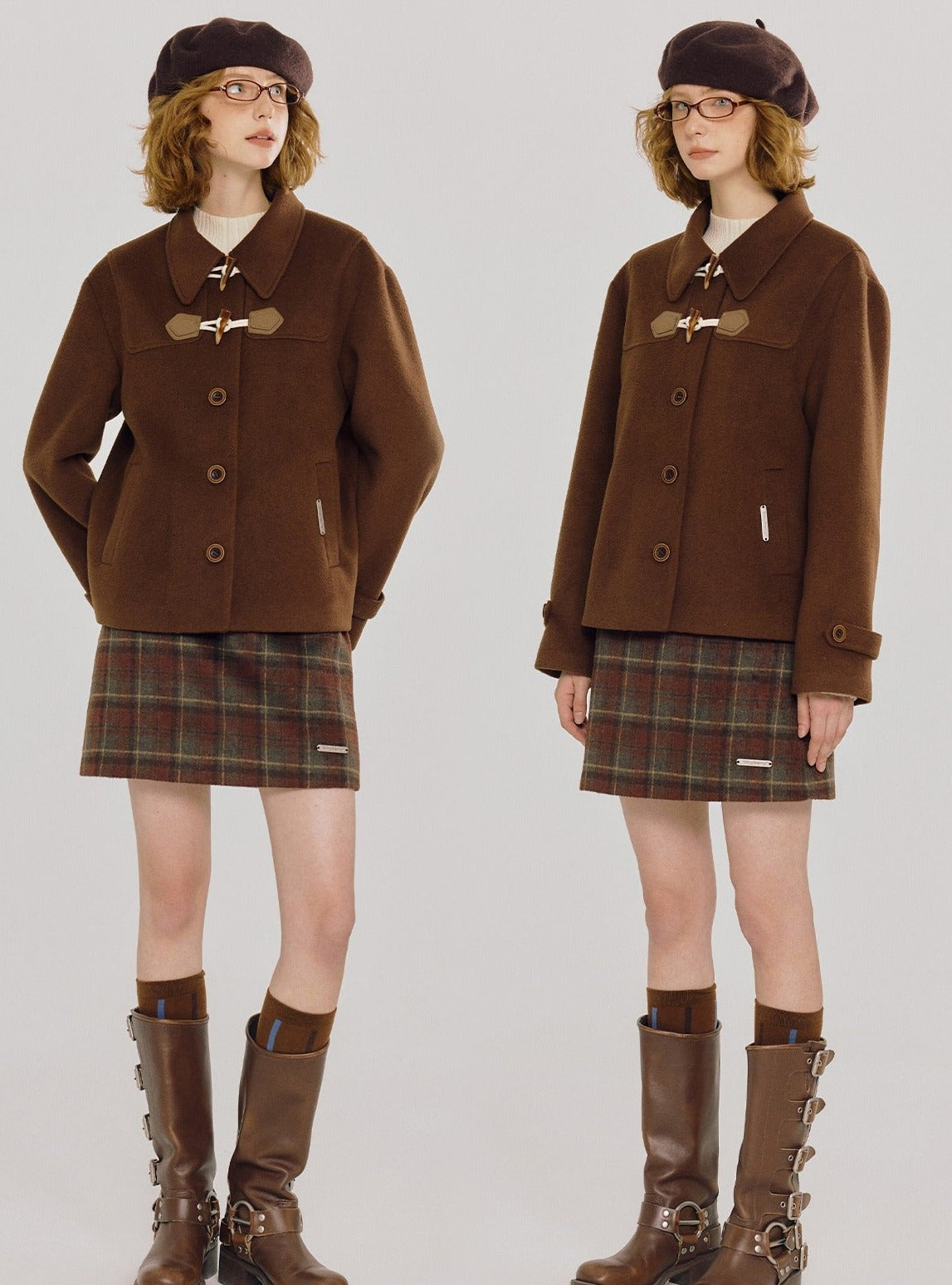 Woolen horn button Coat